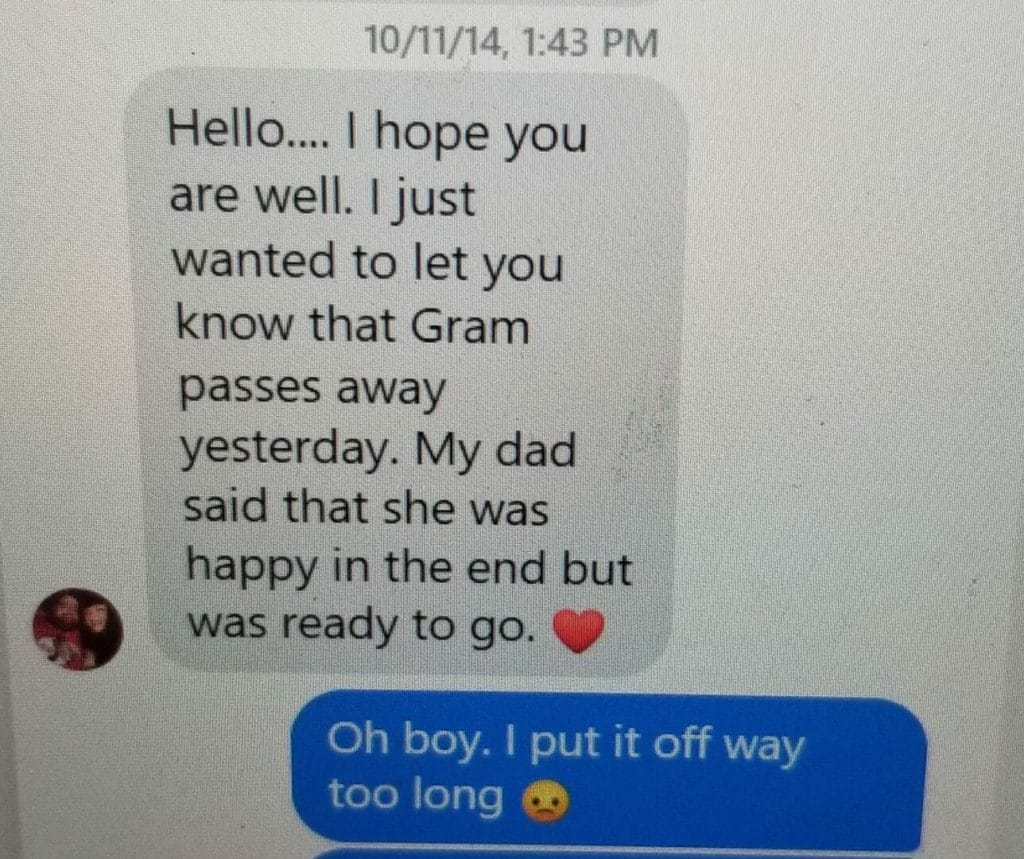 Facebook message saying that grandmother died
