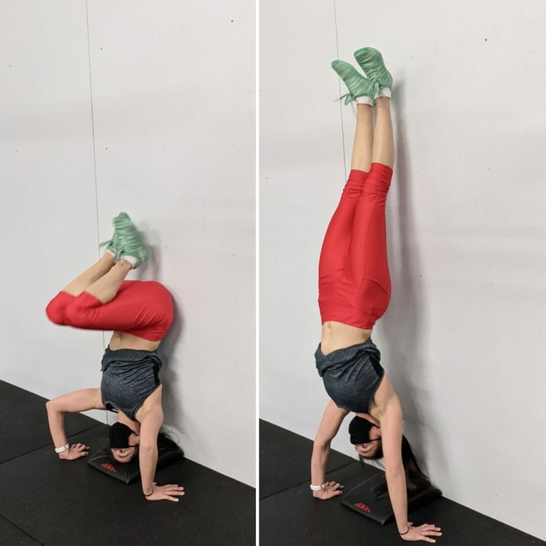 female athlete doing handstand successfully