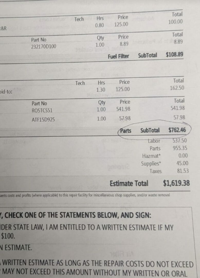 auto repair bill