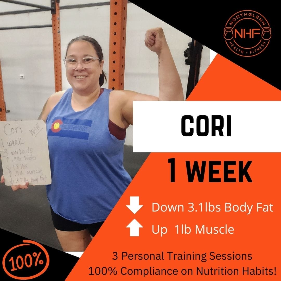 Cori at our Personal Training Gym showing off her results